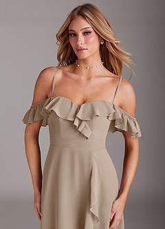 Azazie Lyra Bridesmaid Dresses Taupe A-Line Chiffon Convertible Dress image9