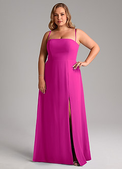 Azazie Wren Vestidos de damas de honor Vestido de Fucsia de Gasa de Corte en A Convertible con Corte Lateral image13