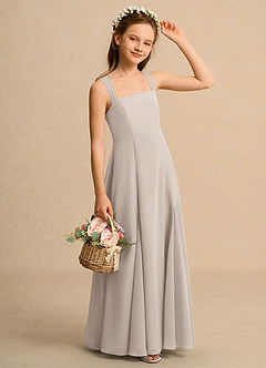 Azazie Tater Junior Formal Abiti da Ragazza di Fiori Abito A-Line in Chiffon Plissettato Gelo image3