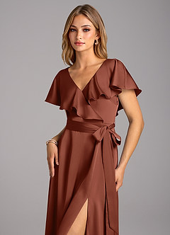 Azazie Lainey Bridesmaid Dresses Clay A-Line with Pockets Stretch Satin Dress image6