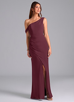 Azazie Madelyn Bridesmaid Dresses Cabernet Mermaid Off the Shoulder Chiffon Convertible Dress image1