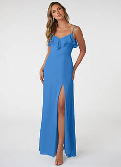 Azazie Natalia Bridesmaid Dresses Blue Jay A-Line Chiffon Dress image1