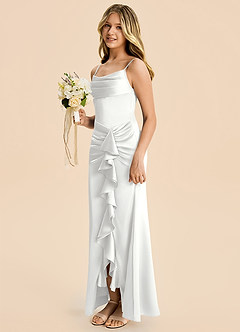 Azazie Rosalia Junior White Sheath Pleated Stretch Satin Dress image3