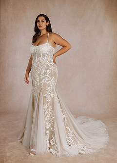 Azazie Bae Wedding Dresses Diamond White Nude Mermaid Sequins Tulle Dress image9