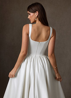 Azazie Verina Wedding Dresses Diamond White A-Line with Pockets Satin Dress image6