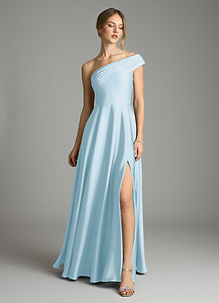 Azazie Melanie Suknie dla druhen Linia A Zza ramienia Satyna elastyczna Do ziemi Sukienka image3