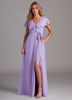 Azazie Lainey Bridesmaid Dresses Lilac A-Line with Pockets Chiffon Dress image1