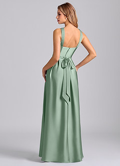 Azazie Dixie 신부 들러리 드레스 A라인 주름진 스트레치 새틴 바닥 길이 드레스 image5