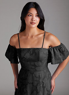 Azazie Sue Vestidos de damas de honor Vestido de Negro de Devorado Floral de Corte en A Convertible con Vestidos sin tirantes image2