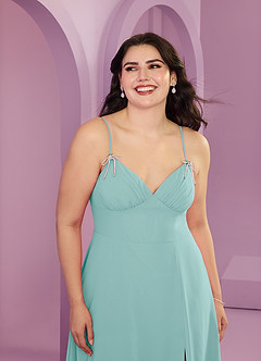 Barbie ♥ Azazie Bridesmaid Dresses Aqua A-Line with Pockets Chiffon Dress image5