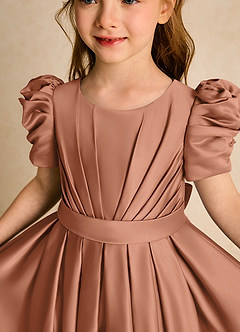 Azazie Miriam Flower Girl Dresses Bronzer Ball-Gown Pleated Matte Satin Dress image8