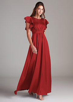 Azazie Daphne Modest Bridesmaid Dresses A-Line Ruched Stretch Satin Floor-Length Dress image3