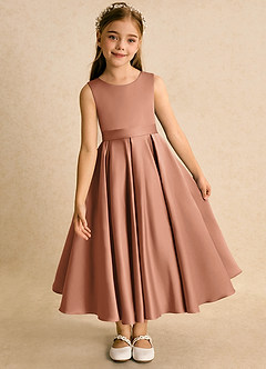 Azazie Junebuj Flower Girl Dresses Bronzer Ball-Gown Pleated Matte Satin Dress image6