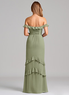 Azazie Marilynn Final Sale Pistachio Mermaid Off the Shoulder Chiffon Dress image2