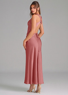 Azazie Evadne Vestidos de damas de honor Vestido de Rosa Antigua de Satén Elástico de Corte Recto con Plisado image2