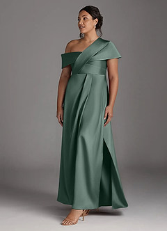 Azazie Milton Mère de la mariée Robes Robe Trapèze en Satin extensible Plissée Mousse De Mer image11