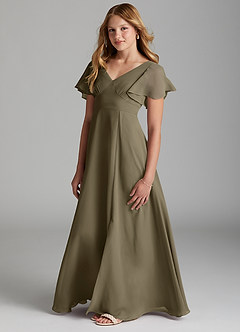 Azazie Kimber Junior Willow Green A-Line Pleated Chiffon Dress image5