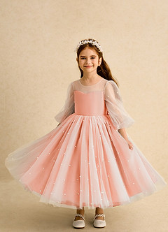 Azazie Trudy Robe Demoiselle D'honneur Fillette Robe Princesse en Tulle Encolure en Forme de Cœur Coucher De Soleil image5