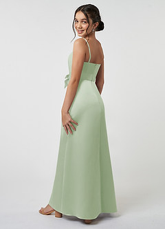 Azazie Anina Junior Dusty Sage A-Line Bow Matte Satin Dress image6