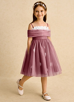 Azazie May Flower Girl Dresses Merlot Ball-Gown Pleated Tulle Dress image4