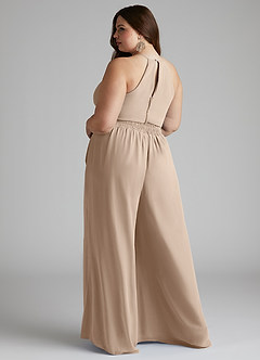 Azazie Kenzi Bridesmaid Dresses Taupe Pleated Chiffon Jumpsuit image9