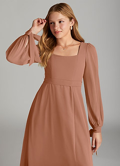 Azazie Leonia Junior A라인 포켓이 있는 쉬폰 플로어 길이 주니어 신부 들러리 드레스 image5