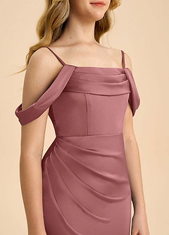 Azazie Saige Junior Amethyst Sheath Off the Shoulder Stretch Satin Dress image6