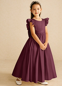 Azazie Piglette Flower Girl Dresses Cabernet A-Line Bow Matte Satin Dress image5