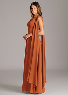 Azazie Tella Vestidos de damas de honor Vestido de Canela de Gasa de Corte en A con Hombro unilateral image5