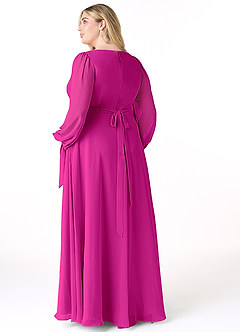 Azazie Leonia Jurken voor bruidsmeisjes Jurk van Chiffon met A-Lijn Lange mouw Fuchsia image9