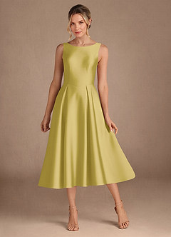 Azazie Fulton Moeder van de bruid jurken A-Lijn Jurk van Stretch Satijn Geplooid Kanarie image1