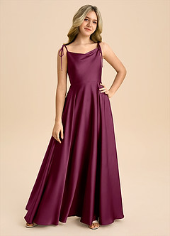 Azazie Popsy Junior Mulberry A-Line Bow Stretch Satin Dress image8