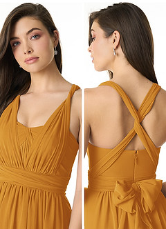 Azazie Olani Bridesmaid Dresses Butterscotch A-Line Off the Shoulder Chiffon Convertible Dress image5
