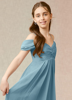 Azazie Kaitlynn Junior Vestido de Azul Malhumorado de Gasa de Corte En A con Vestidos sin tirantes image6