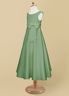 Azazie Lindy Flower Girl Dresses Matcha A-Line Pleated Matte Satin Dress image12