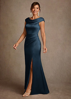 Azazie Irvine Kleider für die Brautmutter A-Linie Plissee Stretch-Satin Kleid Dunkelmarine image1