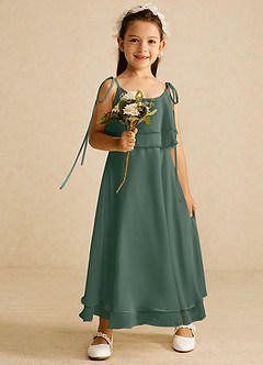 Azazie Temi vestidos de niña de las flores Vestido de Musgo Marino de Gasa de Corte En A con Tirante Espagueti image1