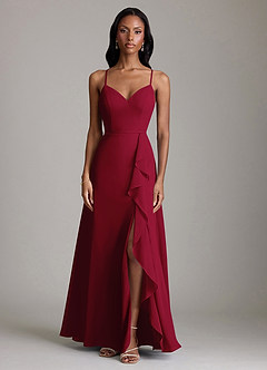 Azazie Naeem Bridesmaid Dresses Burgundy A-Line V-Neck Ruffle Chiffon Dress image3