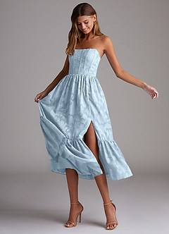 Azazie Delphina Bridesmaid Dresses Sky Blue A-Line Strapless Floral Burnout Convertible Dress image4