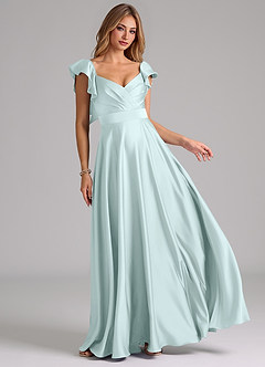 Azazie Leilani Robes de demoiselle d'honneur Robe Trapèze en Satin extensible Rayé Verre De Mer image1