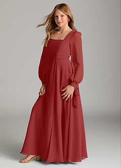 Azazie Leonia Junior Abito A-Line in Chiffon Con Tasche Ruggine image4