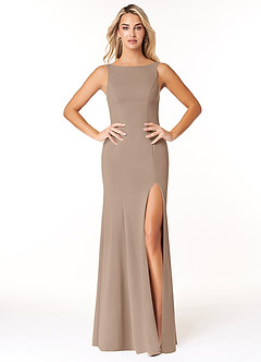 Azazie Rogue Bridesmaid Dresses Taupe Mermaid Scoop Side Slit Stretch Crepe Dress image1