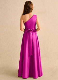 Azazie Puddles Girls Formal Blumenmädchenkleider A-Linie One-Shoulder Matte Satin Kleid Fuchsia image3