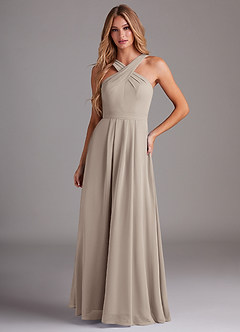 Azazie Dixie Bridesmaid Dresses Frost A-Line Halter Pleated Chiffon Dress image1