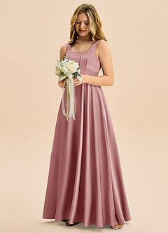 Azazie Gabby Junior Linia A Pofałdowany Satyna elastyczna Długość podłogi Młodsza druhna Sukienka image4