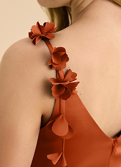 Azazie Gumdrop Junior Burnt Orange Empire Pleated Stretch Satin Dress image8