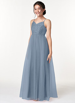 Azazie Layla A-Line Lace Floor-Length Junior Bridesmaid Dress image3