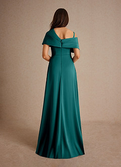 Azazie Milton Mother of the Bride Dresses Peacock A-Line Pleated Stretch Satin Dress image4