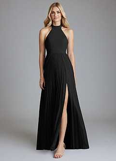 Azazie Keita Abiti da Damigella Abito A-Line in Chiffon Plissettato Nero image5