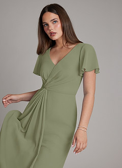 Azazie Kaya Bridesmaid Dresses Pistachio A-Line Pleated Chiffon Dress image4